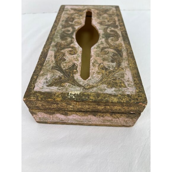 Mid-Century Italian Florentine Wooden Tissue Box Holder Handcrafted Decorative D - Picture 4 of 8